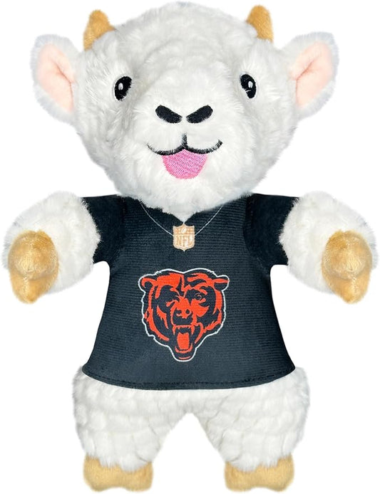 Pets First NFL Chicago Bears Goat Plush Toy for Dogs and Cats with Squeaker, Wearing a Team Jersey! Fun & Sporty Goat Shaped Dog Chew Toy, Interactive Pet Toy