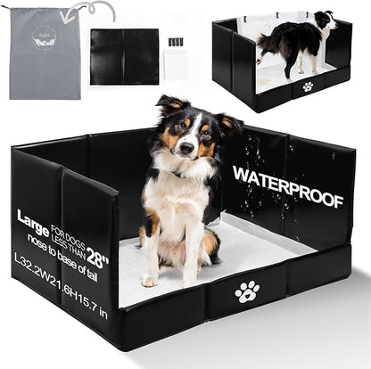 Dog Litter Box, Pee Pad Holder Foldable, Indoor Dog Potty Tray for Puppy & Medium Dogs, High Walls, Seamless, No Assembly, Waterproof, Easy to Clean, No Spill,Portable for Travel
