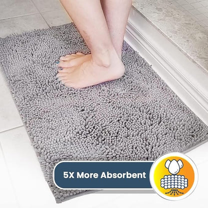 Muddy Mat® | Super Absorbent Door Mat Indoor, Microfiber Quick Dry Chenille Entryway Rug, Non-Slip Front Door Mat, Indoor Mats for Entryway, Machine Washable Pet Rug, Grey 24"x72"