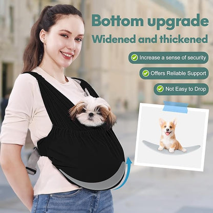 Supet Dog Sling Carrier for Small Pets, Hands Free Cat Sling, Reducing Back Neck Pain Anti-Anxiety Puppy Front, Adjustable Soft Dog Carrying (Black-2, Regular)