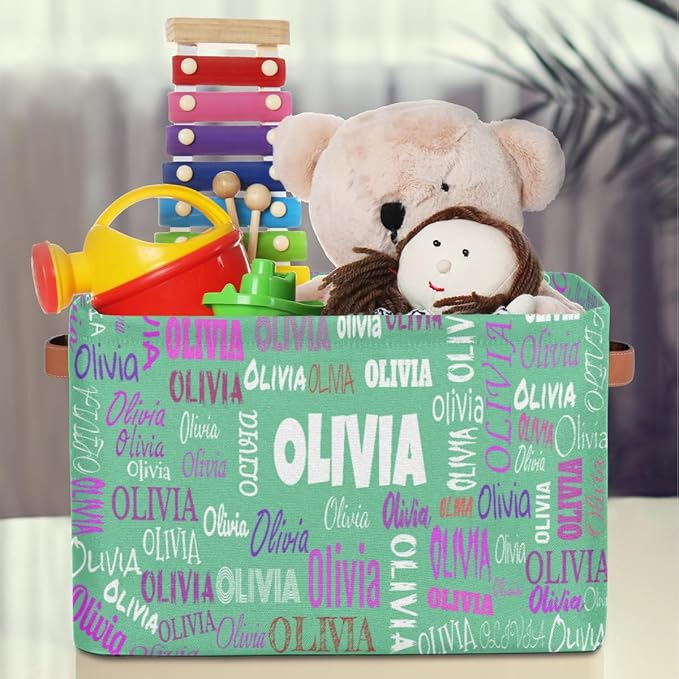 Custom Rectangular Baby Storage Basket, Kids Toys Bin, Books Shelf Basket, Clothes Towel Storage Bin for Nursery, Gift Basket, Pet Basket, Light Green Solid Color
