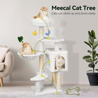 Meecal 43-Inch Cat Tree,Cute Cloud Cat Tree for Kittens & Small Cats Under 6 Months 9lbs, Cat Tower with Scratching Post, Double Condos, Plush Hammock & Dangling Toys, White