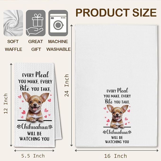 Chihuahua Gifts Kitchen Towels, Funny Dog Tea Dish Towels for Kitchen Decorative, Chihuahua Dog Lovers Gifts for Women, Every Meal You Make Every Bite You Take Hand Towel, 16x24 Inch