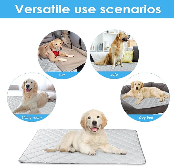Dog Cooling Mat, Washable Dogs Cats Pet Non-Toxic Cooling Pads Summer Sleeping Kennel Mats，Pet Self Cool Ice Blanket for Indoor & Outdoor Dog Beach Essentials Light Gray Medium