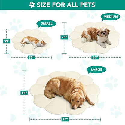 PetAmi Dog Cooling Mat, Flower Shape, Reversible Cooling Nylon Blanket Soft Fleece Pet Pad for Dogs Cats, Summer All Season Use Q-Max>0.3, Large 54x54 in, Beige