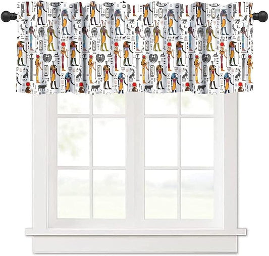 Ancient Egypt Valance Curtains Vintage Egyptian Culture Hieroglyph and Symbol Mysterious Egypt Ethnic Religion Window Valance Curtain for Farmhouse Bedroom Living Room Kitchen 54x18inch