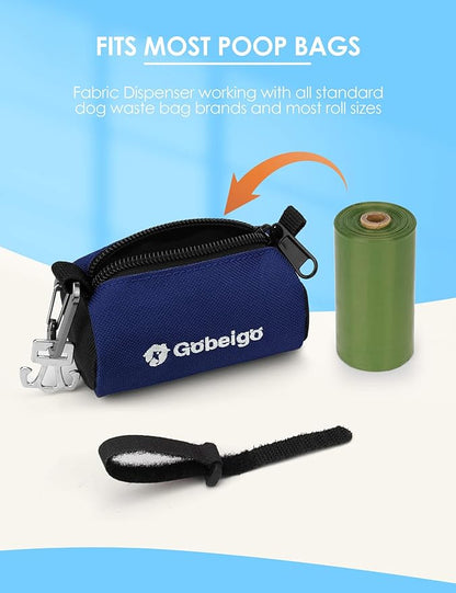 Gobeigo Dog Poop Bag Holder for Leash, Large Opening for Easy Pull Out, Doggy Poo Bag Dispenser with Used Waste Bag Carrier Suitable for Any Retractable Leash with 15 Unscented Bags (Navy Blue)