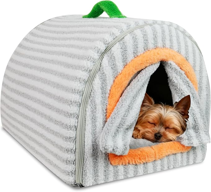 Dog House Indoor for Small Dogs, 2-in-1 Enclosed Dog Bed with Cover Cave & Curtain, Dog Tent with Plush Washable Cushion, Inside Dog House for Pets Under 5.5 lbs(Grey, S)