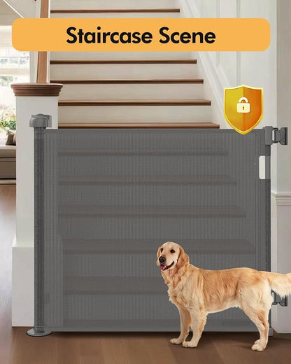 Retractable Baby Gate for Stairs & Doorways, 55" Wide x 33.6" Tall Easy Installation Mesh Dog Gate for Indoor & Outdoor Use,Pet and Dog Safety Gate for Hallways(Grey)