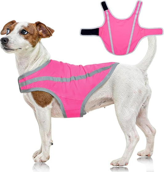 FUAMEY Dog Reflective Vest for Small Dogs,Dog Hunting Vest High-Visibility Dogs Safety Vest for Night Walking Water-Resistant Service Pet Gear Adjustable Outdoor Activities Pink S