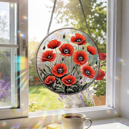 8 Inch Acrylic Window Hanging, Forget Me Not Flower Stained Glass Suncatcher, Window Decor, Plant Lover Gift for Women, Best Friend, Family, Colleague, Classmate (233)