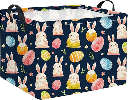 Rectangular Easter Basket for Kids & Baby - Cute Toy Storage Bin, Organizer Shelf, Book Basket & Room Decor (Dark Blue Easter)