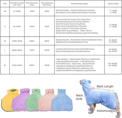Pet Bathrobe for Dog Cat Absorbently Quick Drying Coat Cute Dogs Bath Towel Hooded Robe Adjustable Collar & Belly Strap for Pool Beach (Green, Medium)