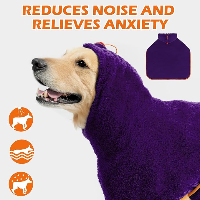EXPAWLORER Soft Dog Bathrobe with Hood, Super Absorbent & Quick-Drying Dog Towels, Cozy Drying Coat for After Bath,Swimming, Purple M