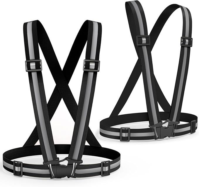 2 Packs Reflective Vest Running Gear, High Visibility Reflective Running Gear Adjustable Elastic Safety Vest for Night Jogging, Biking, Walking or Dog Walking, Running Vest for Men Women Children