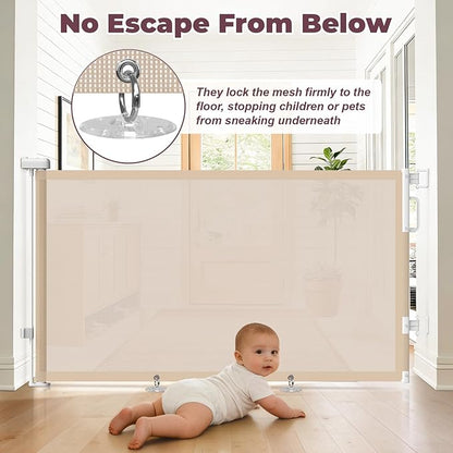 2Pack Retractable Baby Gates for Stairs, 58" Extra Wide Mesh Dog Gate for Doorways, Home Saftey Gate for Child Toddler Pet, Indoor and Outdoor Use, Easy Install, 34" Height, Beige