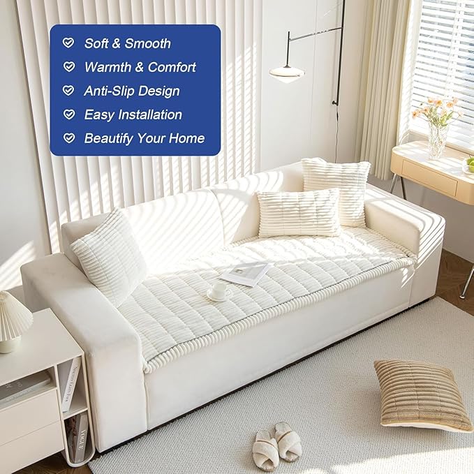 LiveGo Pet Couch Cover Dogs Washable Non-Slip Couch Protector Pet Friendly Dog Mat for Couches and Sofas (Milky White, 70x210 cm/27.6x82.7 in)