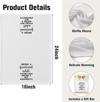 Funny Dish Towel, Waffle Weave Microfiber Tea Towel, Being A Functional Adult Every Day Seems A Bit Excessive, Sarcastic Kitchen Hand Towel, Gag Gift for Women Friend Sister