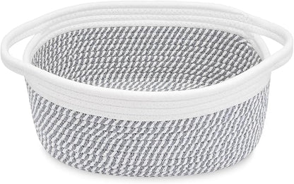 ABenkle Small Basket, 12"x 8" x 5" Cute Small Woven Basket, Rope Room Shelf Storage Basket, Cat Dog Toys Basket Chest Box, Decorative Empty Gift Basket with Handles