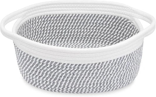 ABenkle Small Basket, 12"x 8" x 5" Cute Small Woven Basket, Rope Room Shelf Storage Basket, Cat Dog Toys Basket Chest Box, Decorative Empty Gift Basket with Handles