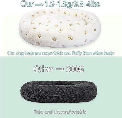 31 Inch Christmas Snowflakes Calming Dog Bed for Medium Dogs, Round Anti-Anxiety Warm Bed, Soft Cozy Anti-Slip Donut Washable Pet Bed, Fits up to 50 lbs Pets