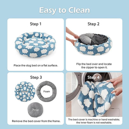 JOEJOY Donut Large Dog Bed, Cute Round Calming Dog Bed with Removable Washable Cover, Orthopedic Pet Beds with Jacquard Shaggy Plush & Non Skid Bottom, Black