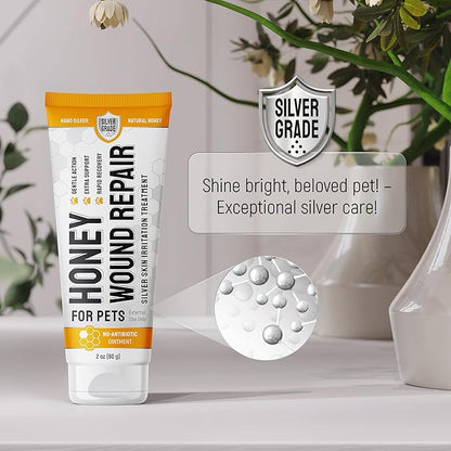 Dog Wound Care with Honey & Colloidal Silver for Scratches & Skin Irritations – Cat & Dog Hot Spot Treatment Gel Works as Honey Rapid Wound Repair for Horses – Suits All Pet Ages & Breeds – 2-Oz Tube