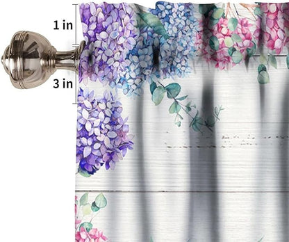 Vintage Boho Flower Valance Curtains, Watercolor Hydrangea Floral Butterfly Spring Bird Board Pink Blue Wildflower Window Valance Curtain for Farmhouse Bedroom Living Room Kitchen 54x18inch