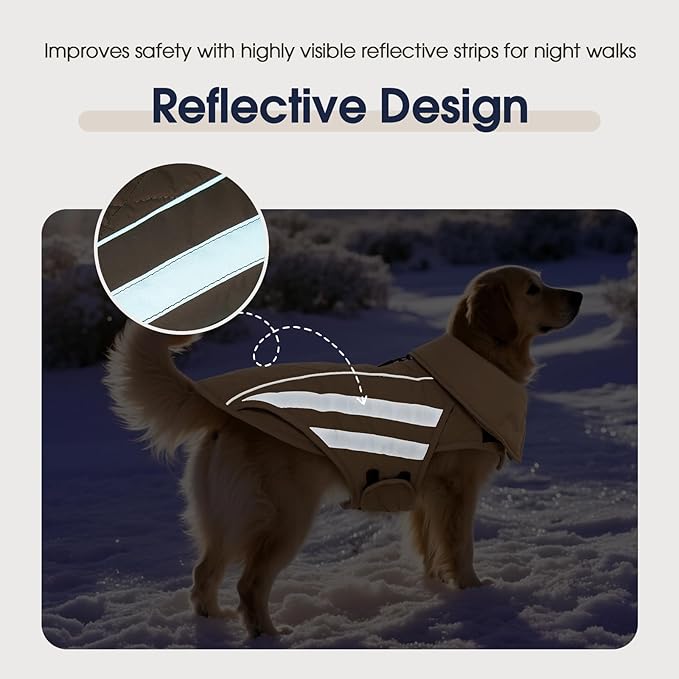 IECOii 5XL Warm Dog Jacket - Reflective & Adjustable Cozy Jacket Vest for Deep-Chested Giant Pets, Waterproof Saint Bernard, Great Dane Coats Windproof Outdoor Hunting Vests, Khaki, Sizes XXXXXL