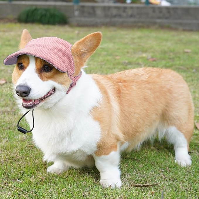 Dog Baseball Cap, Dog Cat Summer Beach Visor Hat with Ear Holes, Adjustable Puppy Sunbonnet Headdress (Pink, Medium)