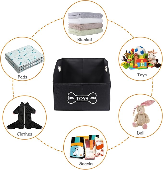 Geyecete Wooden Handle Soft Felt Storage Bin Organizer - Decorative Rectangular Pet Supplies Storage Basket/Bin - Black