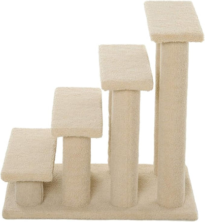 PawHut 25" 4-Step Multi-Level Carpeted Cat Scratching Post Pet Stairs - Cream White
