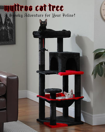 MUTTROS Gothic Cat Tree with Super Large Hammock, 45.7" Black Cat Tower with Coffin Bed, Cat Condo, Sisal Scratching Posts & Top Perch, Multi-Level Goth Cat Tree, Halloween, Black