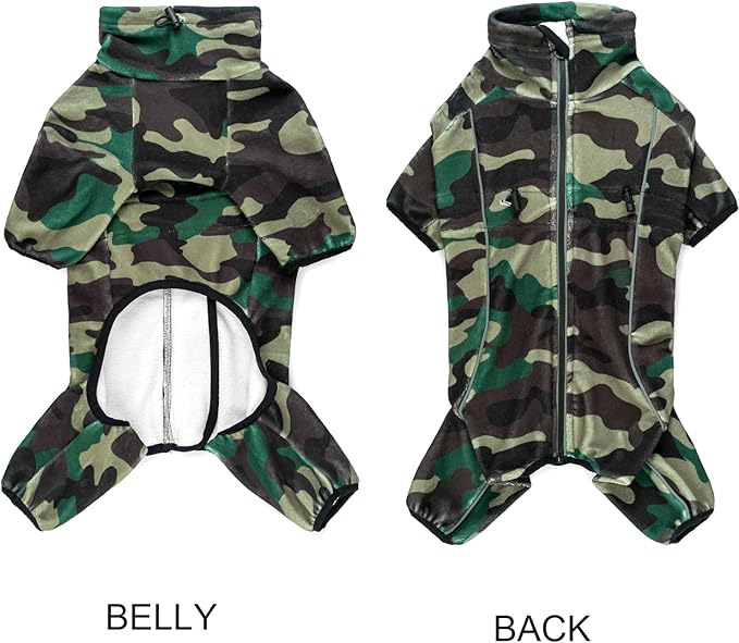 Fleece Dog Coat for Small Medium Dog,Pullover Pajamas Jumpsuit Bodysuit Puppy Coats with Legs, Pet Windproof Warm Cold Weather Jacket Full Body Vest Cozy Snowsuit Outfit Clothes (Camo, XXL)