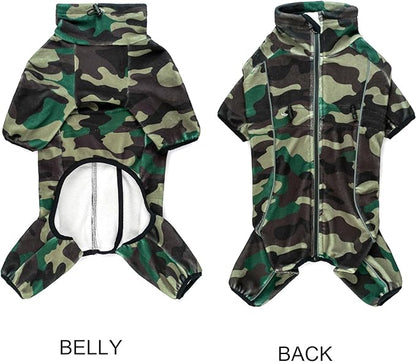 Fleece Dog Coat for Small Medium Dog,Pullover Pajamas Jumpsuit Bodysuit Puppy Coats with Legs, Pet Windproof Warm Cold Weather Jacket Full Body Vest Cozy Snowsuit Outfit Clothes (Camo, XXL)