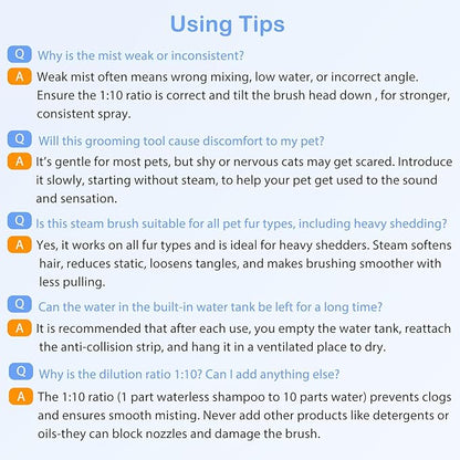 3-in-1 Pet Steam Brush: Rechargeable Grooming Tool with Gentle Mist Spray for Shedding Control, Self-Cleaning, 2-Speed, Waterproof, Safe Rounded Tips - For Dogs, Cats, Rabbits & All Coats
