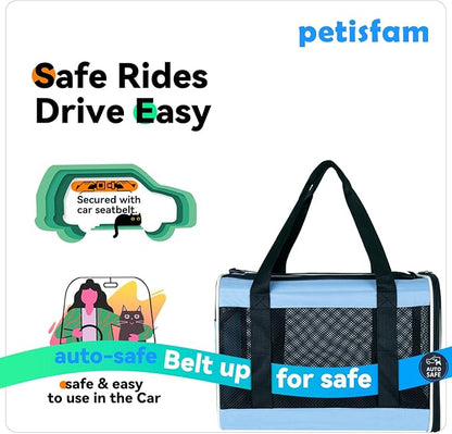 petisfam Soft Pet Carrier for Large and Medium Cats, 2 Kitties, Small Dogs. Easy to Get Cat in, Great for Cats That Don't Like Carriers (Blue)