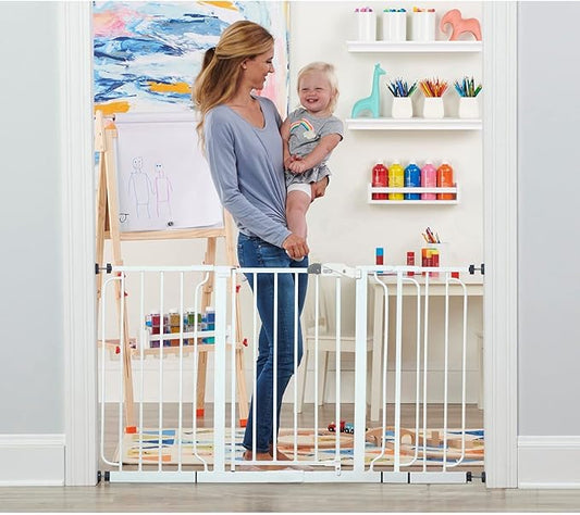 Regalo 56-Inch Extra Wide Baby Gate for Doorways, Hallways & Bottom of Stairs, Pressure Mount for Babies, Toddlers & Pets, Tested & Safe, American Designed, White