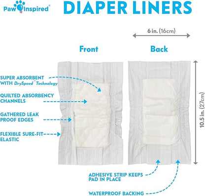 Paw Inspired Dog Diaper Liners | Inserts for Washable Covers, Female Dog Diapers, and Male Dog Belly Bands | Leakproof, Super Absorbent (180 Count)
