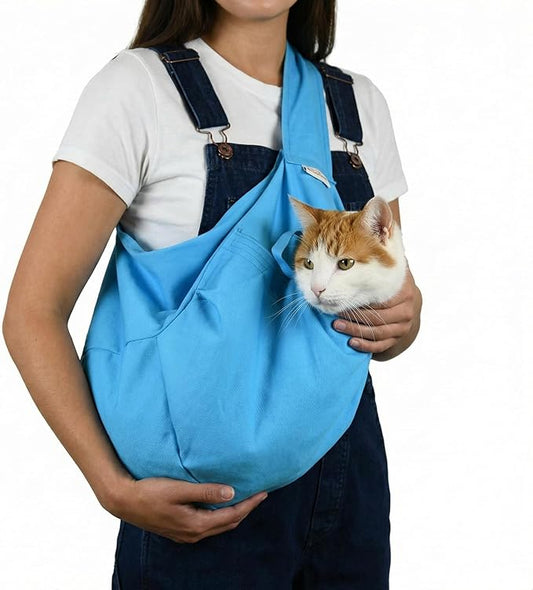 Cat-in-the-Bag Cozy Comfort Carrier - Large Light Blue Cat Carrier Soft and Pet Carrier Administration, Grooming, Vet Visits, Dental Care, and Nail Trimming