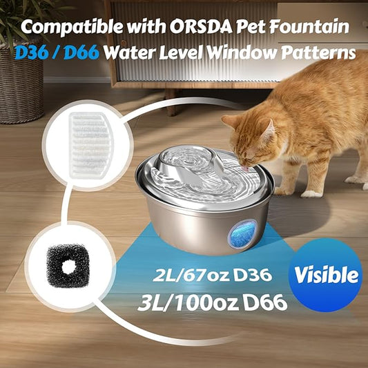 ORSDA Cat Water Fountain Filters, ONLY for D36/D66 Cat Fountain With Water Level Window, (8 Filters Replacement+4 Pump Sponges)