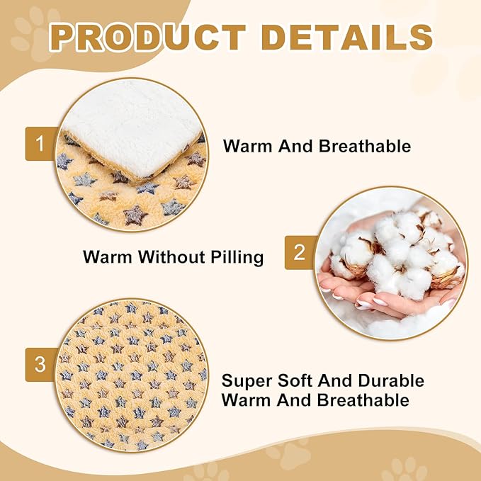 Dog Cat Bed Mat, Soft Coral Fleece Pet Cushion Pad with Cute Star Print, Warm Washable Pet Bed 21x14 Inches, (Coffee), Intended for Medium Small Dog Cat