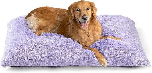 EHEYCIGA Fluffy Dog Crate Bed for Extra Large Dogs, Plush Faux Fur Crate Pad, Calming Anti Anxiety XL Dog Bed, Washable Soft Warm Mat with Non-Slip Bottom, Purple