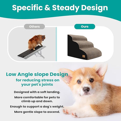 Dog Stairs for Bed 15.8'' H, 3 Step Dog Ramp for Small Dogs and Cats, Curved Dogs Steps for Sofa Couch or Chair, Portable Pet Stairs for High Bed Climbing, Non-Slip Balanced Pet Step Indoor, Brown