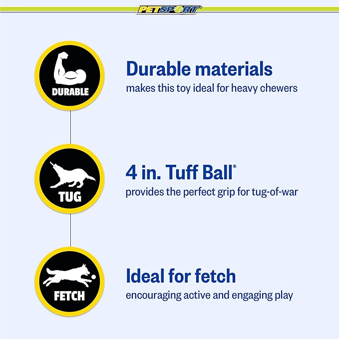 Petsport Mega Tuff Ball Tug Dog Toy - Mega Tennis Balls for Large Dogs, Dog Tug Toys, Great for Boredom & Aggressive Chewers, Dog Toy, Certified Non-toxic, Won’t Wear Down Teeth - 6"