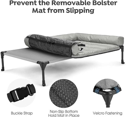 Veehoo Cooling Elevated Dog Bed Add Removable Waterproof Bolster Cushion Mat, Raised Pet Cot with Breathable Teslin Mesh, No-Slip Feet, Dog Couch Bed for Indoor Outdoor, 42x30inches, Grey, CWC2331B