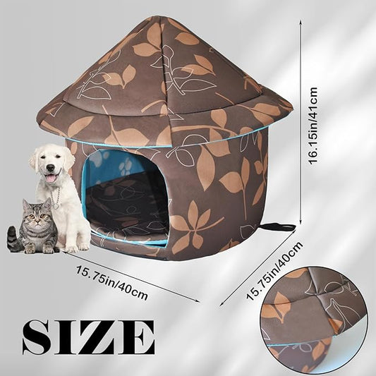 Stray Cats Shelter - Weatherproof Foldable Cat House, Insulated, Waterproof, Thicken Cats Tent Beds, Indoor/Outdoor Cat Dog Houses for Kitten Puppy (Brown)