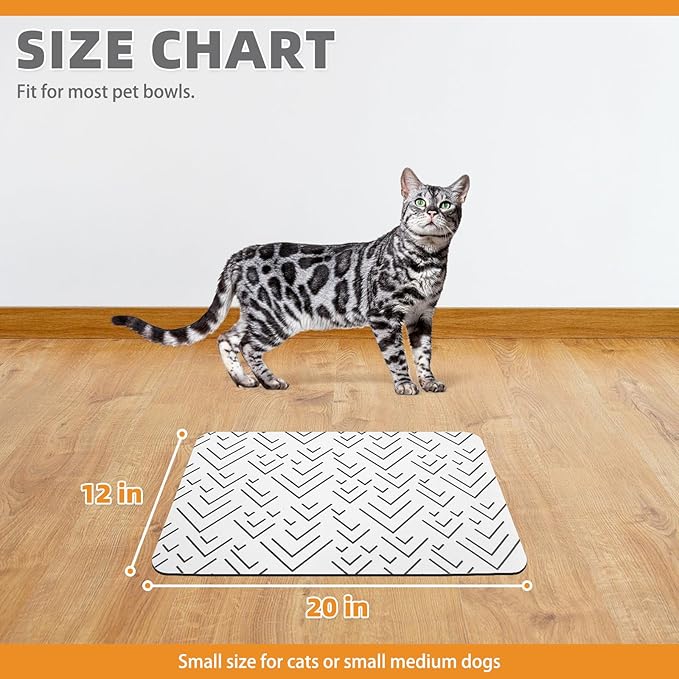 KOOLTAIL Dog Food Mat, Absorbent Pet Feeding Mat for Food and Water Bowls, Placement Pad for Floors with Waterproof Rubber Backing, Quick Dry Water Dispenser Mat for Dogs Puppy Cats, Small, 12"x20"