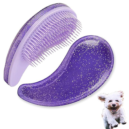 Small Dog Brush, Soft Pet Grooming Brush for Shih Tzus, Yorkies, Maltipoos, Maltese, Puppy Massaging Hair Brush, Cat Brush, for Small Animals Rabbits of All Hair Types (Starry Purple)