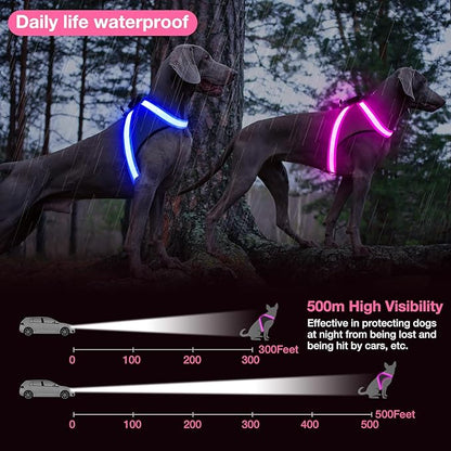 ChalkLit Light Up Dog Harness, No Pull Led Dog Harness Glow-in-The-Dark for Night Walking, USB Rechargeable Lighted Safety Vest for Medium Large Dogs, Adjustable Soft Mesh Fully Illuminated(Pink, L)